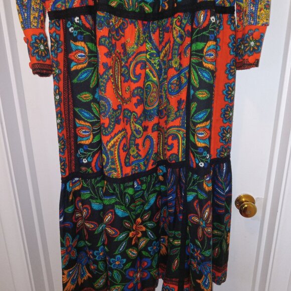 RARE 60s Vintage Bill Atkinson Glen Of Michigan Long Sleeve Patchwork Maxi Dress - Picture 3 of 6
